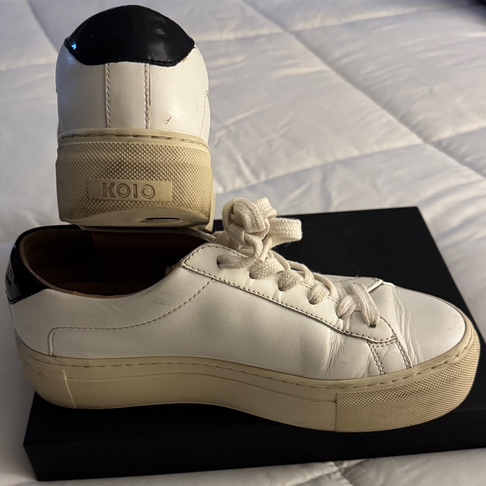 KOIO White Sneakers with Black Heel